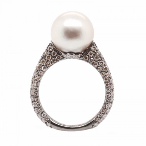 1.47ctw Brown Pearl & Diamond Ring