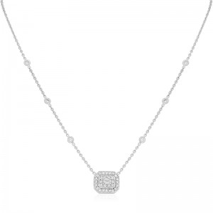 Penny Preville 18k White Gold Pave Emerald Shape Pendant