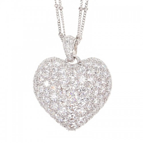 7.41 Carat White Gold Diamond Pave Heart Pendant Necklace