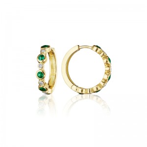 Penny Preville Diamond and Emerald Hoop Earrings