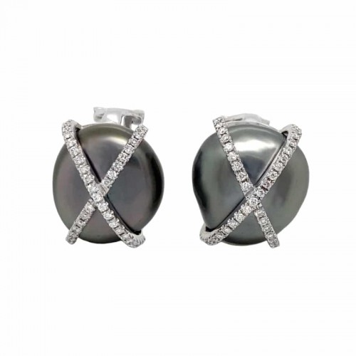 White Gold Tahitian Pearl and Diamond Earrings