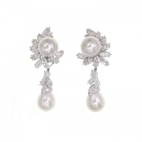 9.50ctw Platinum Diamond & Pearl Drop Earrings