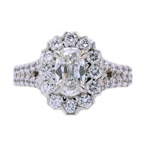 18k White Gold 1.01 Carat Cushion Cut Diamond Halo Ring