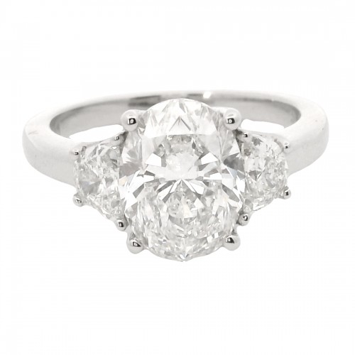 Platinum 3-Stone Oval Cut Diamond Engagement Ring with a 2.50 Carat Center