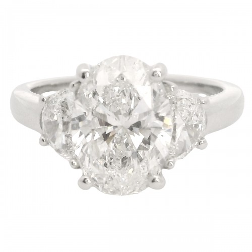 Platinum 3-Stone Oval Shape 3.01 Carat Diamond Engagement Ring