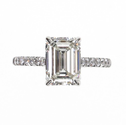 Platinum 3.06 Carat Emerald Cut Diamond Engagement Ring