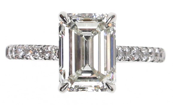 Platinum 3.06 Carat Emerald Cut Diamond Engagement Ring