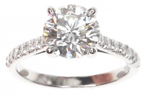 Platinum 2.12 Carat Round Diamond Cathedral Engagement Ring