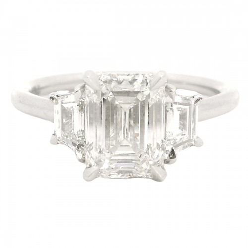 Platinum 3-Stone Emerald Cut 2.15 Carat Diamond Engagement Ring