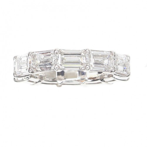 Platinum East-West Eternity Band Set WIth  Emerald Cut Diamonds Totaling 5.00 Carats