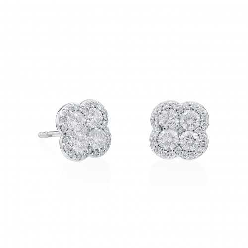 White Gold Diamond Clover Stud Earrings