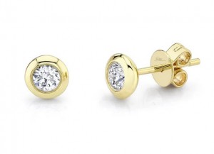 Half Pair 14k Yellow Gold Bezel Set Diamond Stud 0.20 Carats