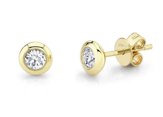 Half Pair 14k Yellow Gold Bezel Set Diamond Stud 0.20 Carats