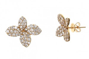 18k Yellow Gold & Diamond Flower Stud Earrings