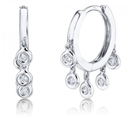 14k White Gold Diamond Shaker Hoop Earrings With 0.17 Carats of Round Diamonds.