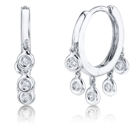 14k White Gold Diamond Shaker Hoop Earrings With 0.17 Carats of Round Diamonds.