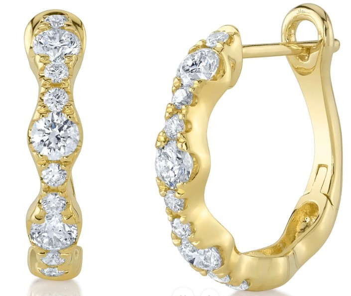 14k Yellow Gold Diamond Hoop Earrings 1.00 Total Carat Weight of Diamonds.