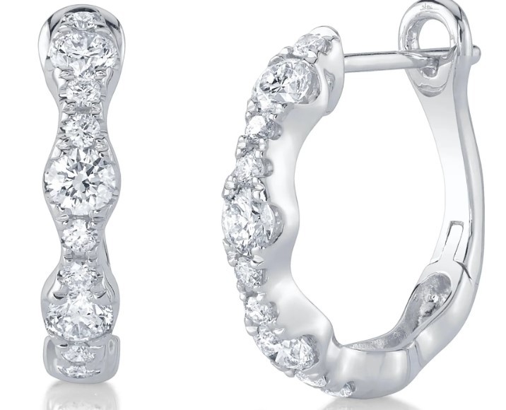 14k White Gold Diamond Hoop Earrings. 1.00 Total Carat Weight of Diamonds.