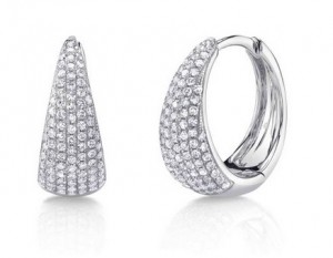 14k White Gold Pave Huggie Hoops With 0.41 Carats of Round Diamonds.