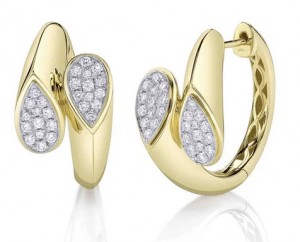 14k Yellow Gold Hoop Earrings with With 0.49 Carats of Round Diamonds.