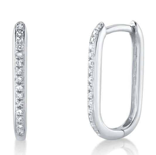 14k White Gold Pave Oval Hoops With 0.41 Carats of Round Diamonds.