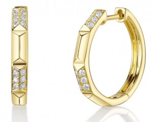 14k Yellow Gold "GEO" cut Diamond Hoop Earrings