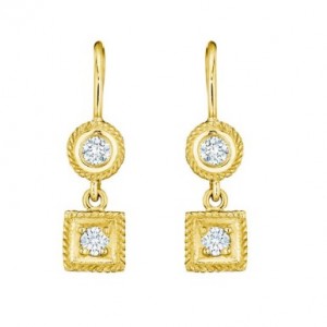 Penny Preville 18k Yellow Gold Engraved Round & Square Diamond Drop Earrings