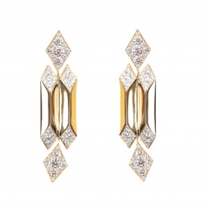 18k Yellow Gold Double Ridge Diamond Drop Earrings