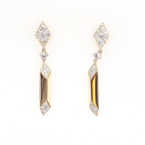 18k Yellow Gold Single Ridge Diamond Drop Earrings