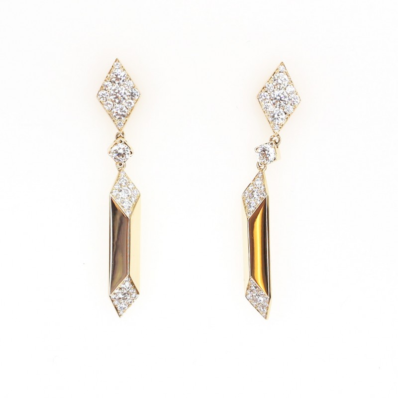 18k Yellow Gold Single Ridge Diamond Drop Earrings