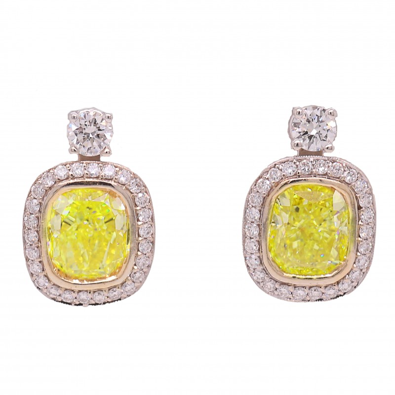 18k Yellow & White Gold Fancy Yellow Diamond Earrings