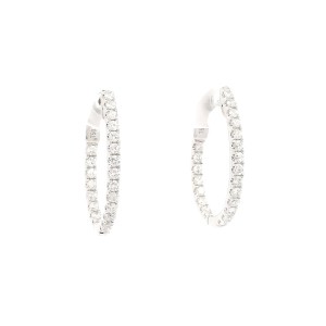 18k White Gold Oblong Diamond Hoop Earrings