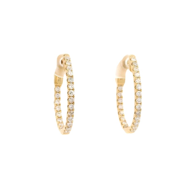 18k Yellow Gold Oblong Diamond Hoop Earrings