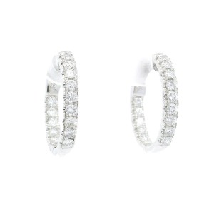 18k White Gold Diamond Huggie Hoops