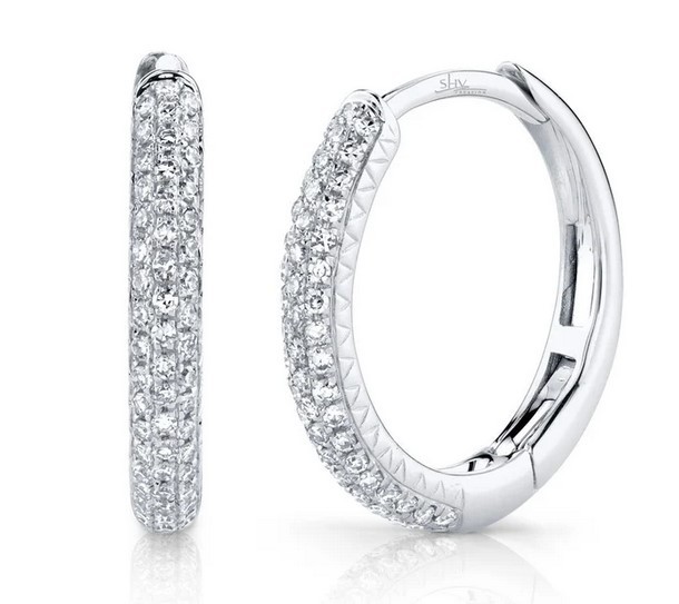 14k White Gold Pave Diamond Huggie Hoop