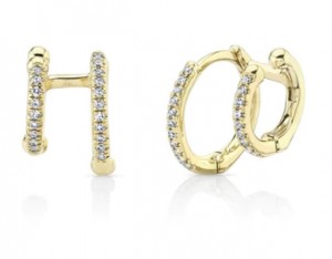 14k Yellow Gold Diamond Double Huggie Hoop Earrings