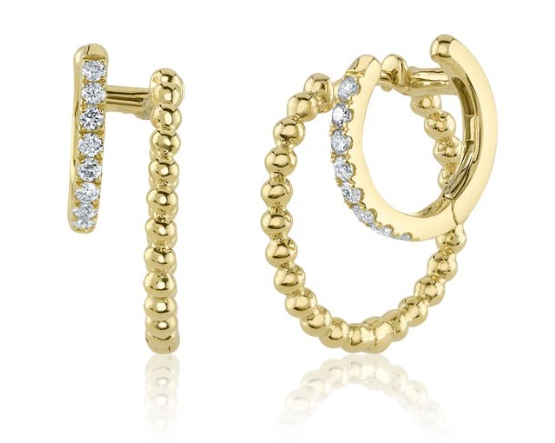 14K Yellow Gold Diamond Double Huggie Earrings