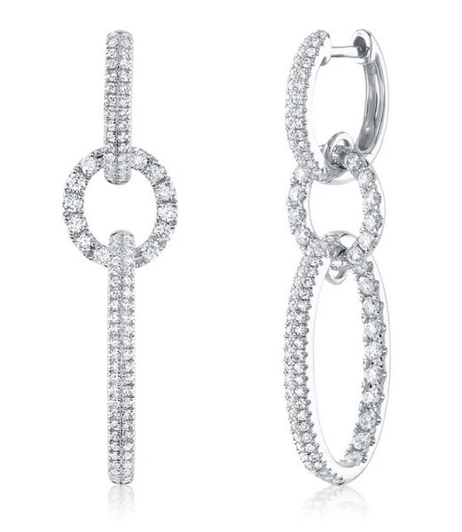 14k White Gold Oval Diamond Drop Earrings