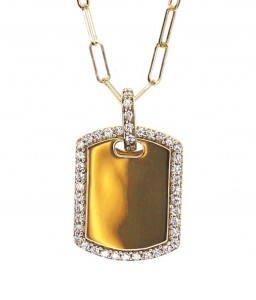 18k Yellow Gold Small Diamond Outline Dog Tag Pendant