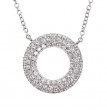 14k White Gold Diamond Pave Circle Necklace With 0.98 Carats of Round Diamonds.