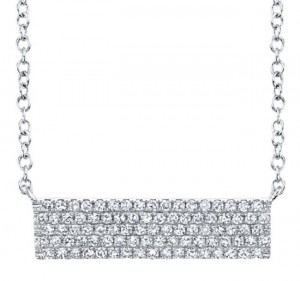 14K White Gold Diamond Pave Bar Pendant With 0.25 Carats of Round Diamonds