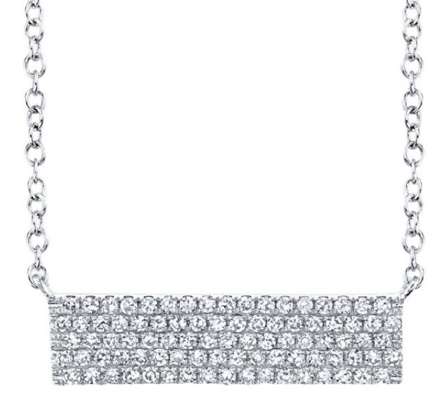 14K White Gold Diamond Pave Bar Pendant With 0.25 Carats of Round Diamonds