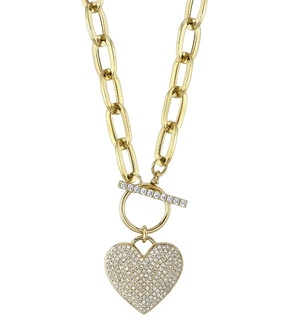 14k Yellow Gold Pave Heart Paper Clip Link Pendant