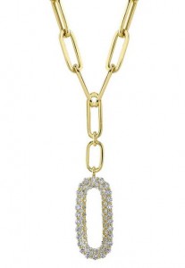 14k Yellow Gold Diamond Paper Clip Link Necklace. With 0.92 Carats of Round Diamonds.