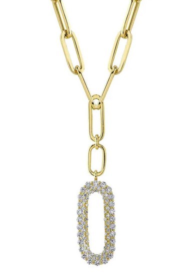 14k Yellow Gold Diamond Paper Clip Link Necklace. With 0.92 Carats of Round Diamonds.