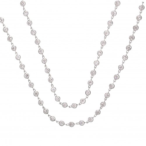 35.5 Inch 18k White Gold Diamonds by The Yard Bezel Set Necklace