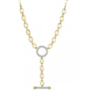 14k Yellow Gold Diamond Circle Link Lariat Necklace With 0.24 Carats of Round Diamonds.