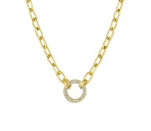 18k Yellow Gold Oval Link With Diamond Bail Necklace