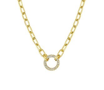 18k Yellow Gold Oval Link With Diamond Bail Necklace