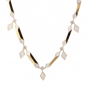 18k Yellow Gold Diamond Necklace with 5 Geometric Lozenge Drops